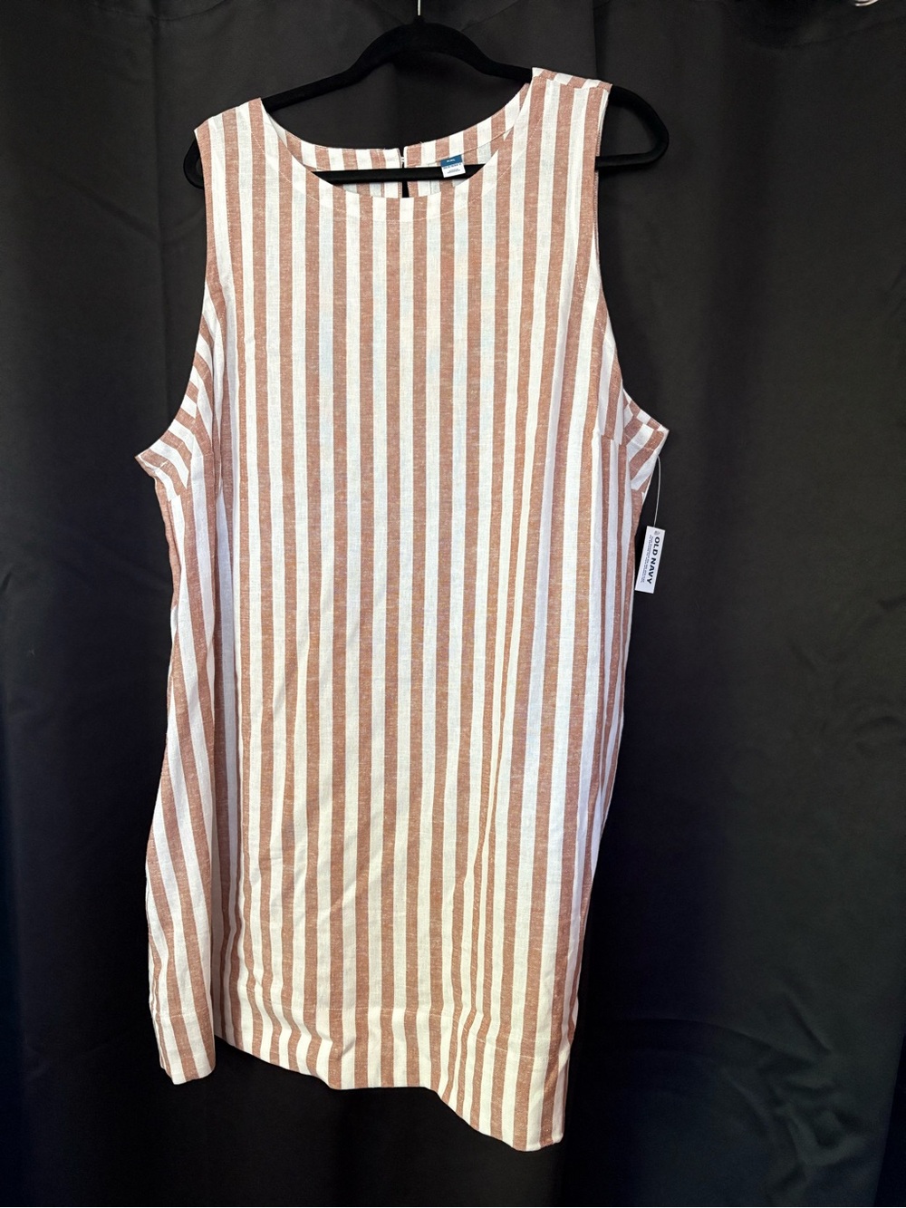 Women’s Sleeveless Striped Linen Dress — Cream & Brown Old Navy
